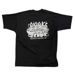 Vintage 90s Cooks Corner Trabuco Canyon CA Pocket T-Shirt Black Single Stitch